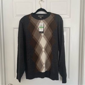 Tricots St Raphael Large Charcoal Heather Argyle Sweater NWT Preppy Offi…